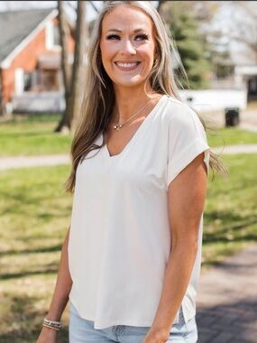 The Limited Cream V-Neck Blouse